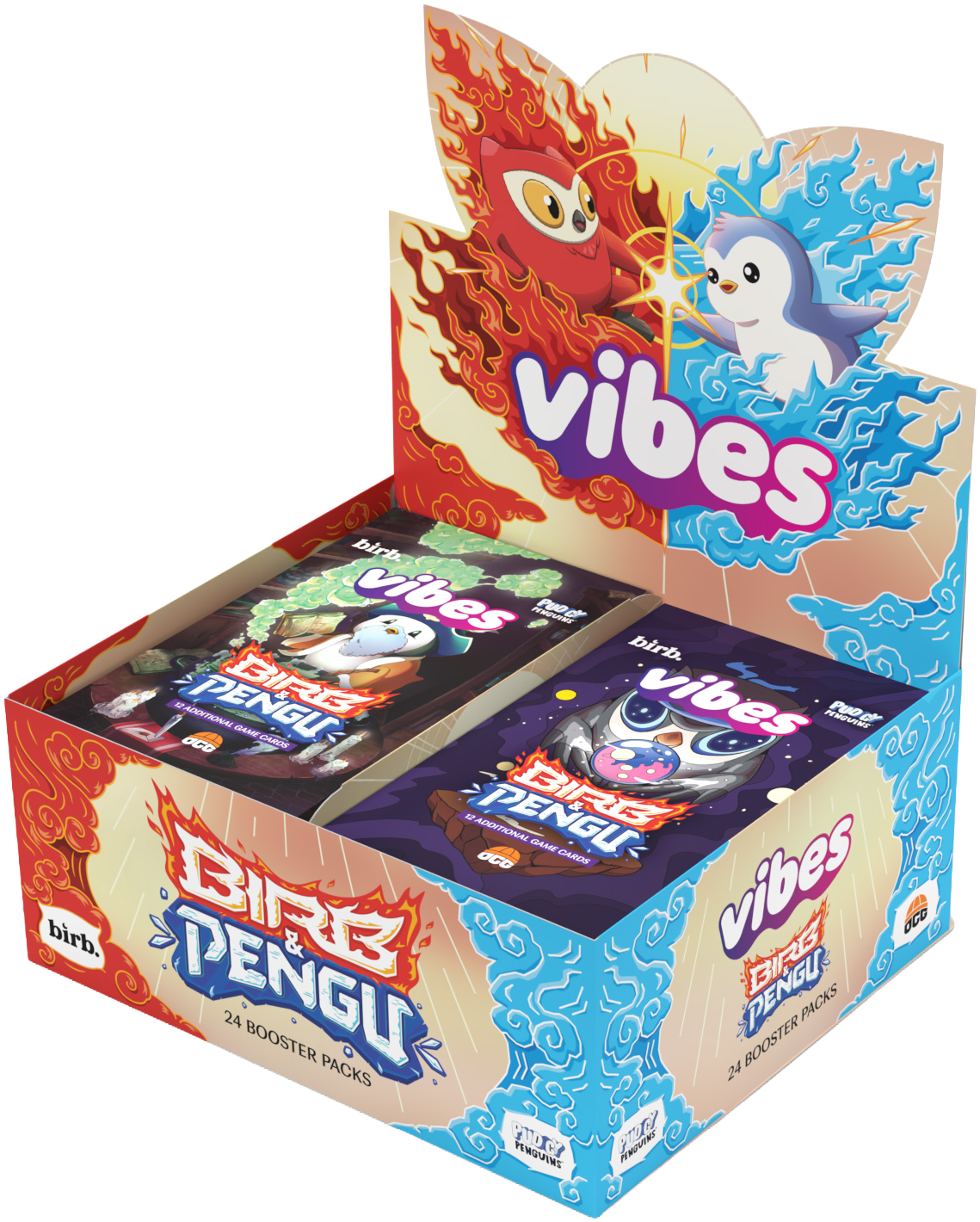Birb & Pengu Booster Box, open with booster packs